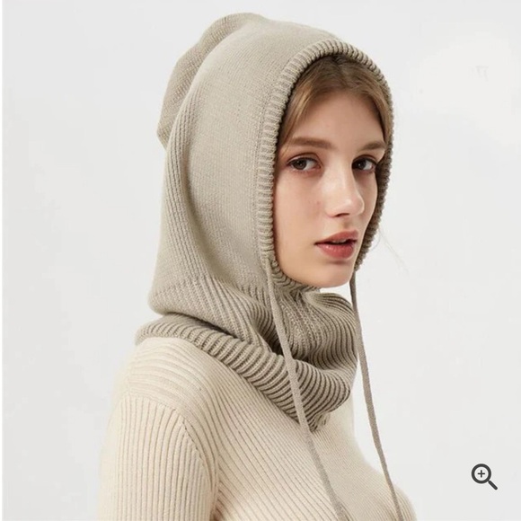 Vintage Y2K Hatterdashers Balaclava Hooded Beige Hat w/ pom-pom drawstring New - Picture 8 of 9